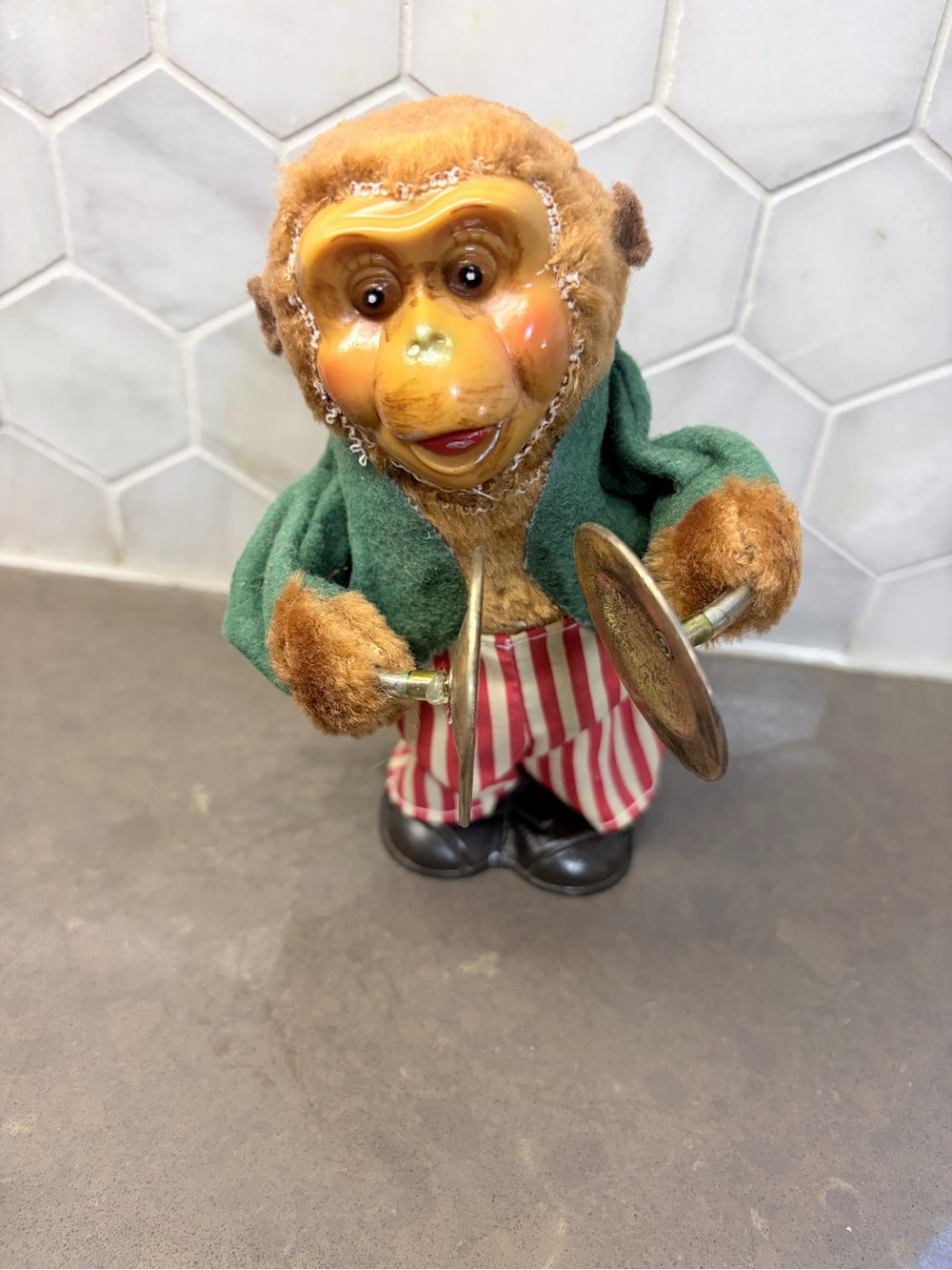 Vintage Kids wind up toy Monkey playing cymbals 1950s